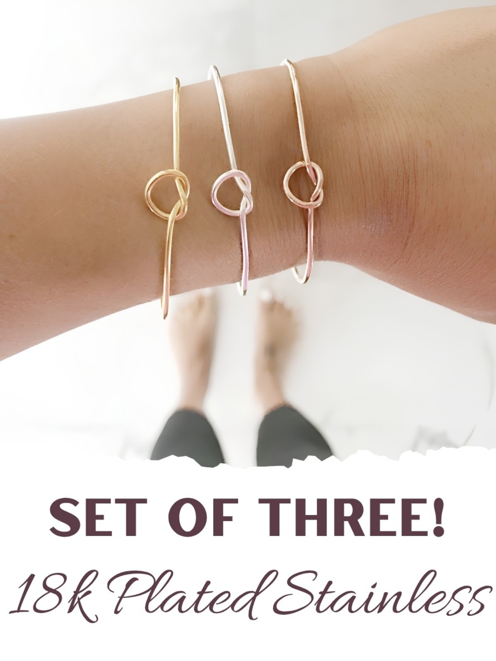 Delicate Knot Bracelet Set - 3-Pack (Gold, Rose Gold, Silver)